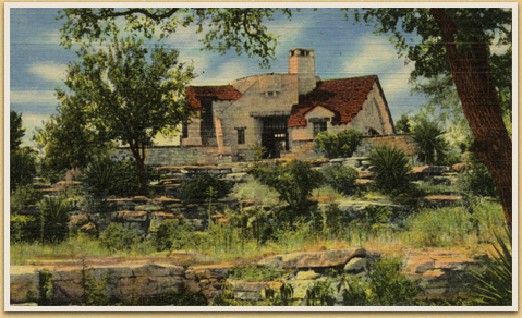 Postcard, Administration Building, Longhorn Cavern State Park, c. 1941